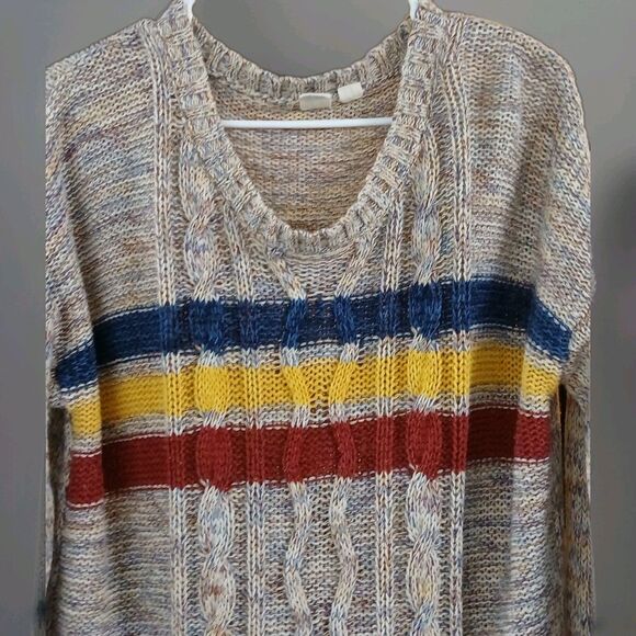 Roxy Women’s Small Cable Knit Sweater Multicolor Stripe Y2K Surf Skater 90s EUC - Picture 4 of 8